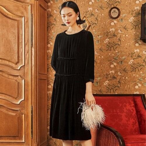 Women Vintage Party Velvet Dress 2020 Summer Autumn Elegant Ruffled Dress Three Quarter Sleeves Dress Vestidos Plus Size M-7XL