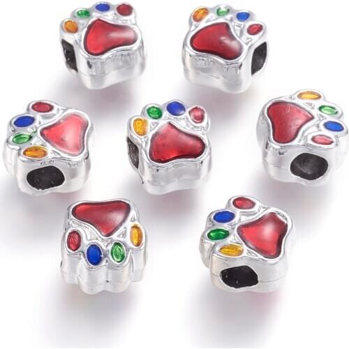 10pcs Cute Dog Paw Print Shape Enamel European Beads For Handmade Bracelet Making Bead