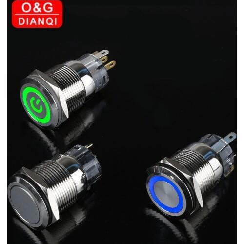 2pcs/lot 16mm Waterproof Metal Push Button Swich with LED Light Self locking Momentary Switch Button 12V 220V with Free Socket