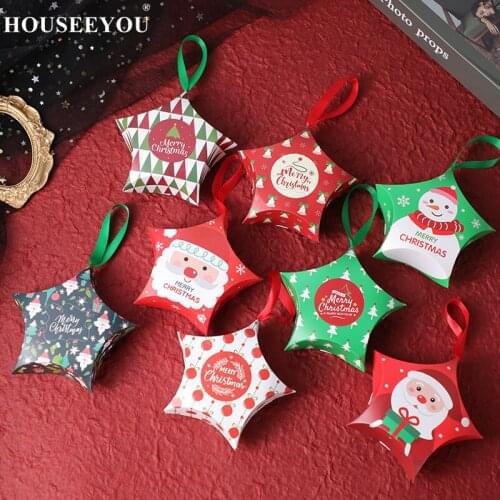 20PCS Christmas Gift Boxes Santa Claus Candy Box Star Shape Merry Christmas Boxes Bags for Home New Year Xmas Decor Kids Gifts