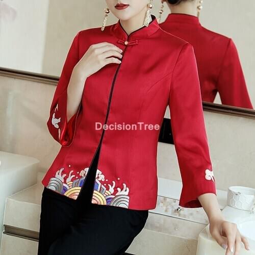 2021 chinese satin qipao shirt blouse floral mandarin collar cheongsam tops chinese traditional improved women tang clothing