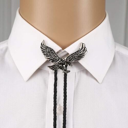3D flying silver eagle bolo tie for man cowboy western cowgirl lather rope zinc alloy necktie