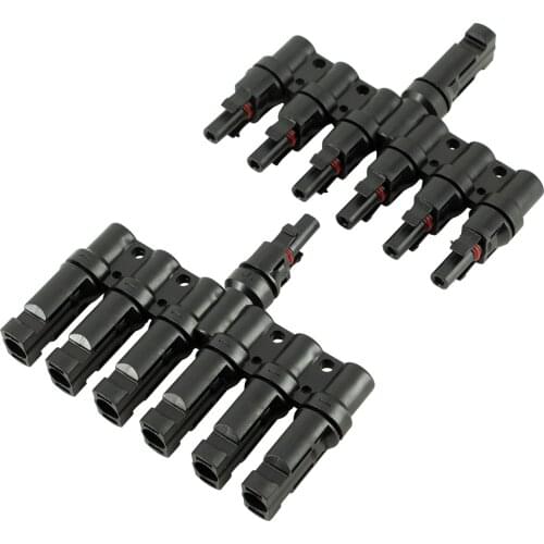 5 Pairs x 6T Connector male and female One to Six Combiner T Branch Solar Panel Connector Waterproof Cable Wire Connect