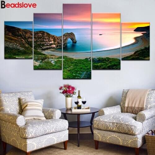 5 Pieces diamond painting Sunset seascape Natural Landscape diamond picture full square round diamond embroidery rhinestone art