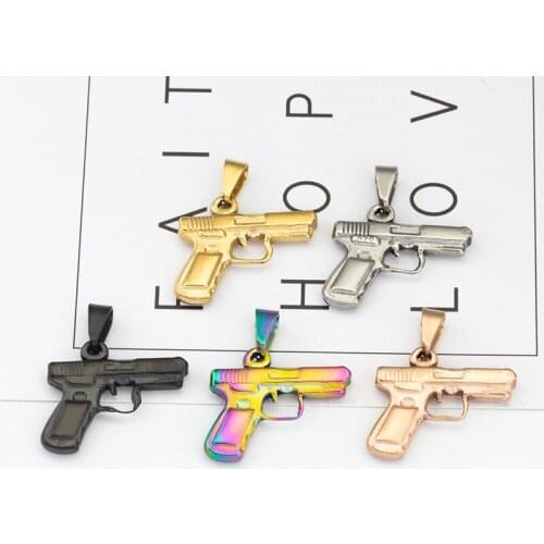 5Pcs/lot Punk Rock Bracelet Stainless Steel Gun Pendant Hip Hop Necklace Charm For Women Men Jewelry Making Accessories Supplies