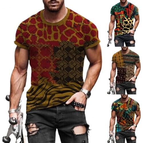 80% HOT SALES !!! Slim T-shirt Ethnic Print Slim Pullover Men Short Sleeve O Neck Top for Summer