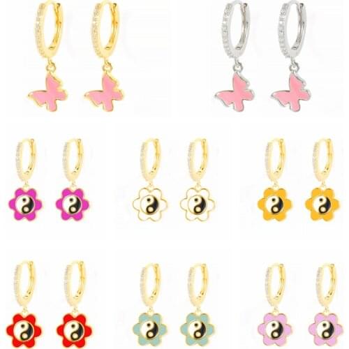 CANNER Hoop Earrings 925 Silver Colorful Petals Oil Drop Yin Yang Earrings For Women Huggie Boucle d'oreille Argent 925 2PCS