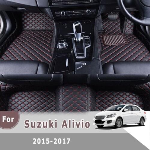 RHD Custom Car Floor Mats Carpets For Suzuki Alivio 2017 2016 2015 Leather Auto Interior Accessories Car Styling Protection Rugs