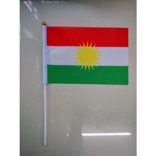 Free shipping xvggdg 100pcs 14 * 21cm A plastic Stick Kurdish hand flag Banner Hand waving Flag National Flag
