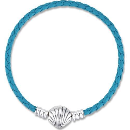 Moments Seashell Clasp Turquoise Braided Leather Bracelet Sterling Silver Jewelry for Woman Wedding Bracelets For Jewelry Making