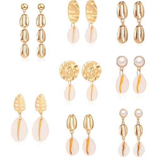 Kymyad Bohemian Natural Shell Drop Earrings Jewelry Long Earrings for Women 2019 BOHO Dangle Earrings Wedding Korean Jewelry