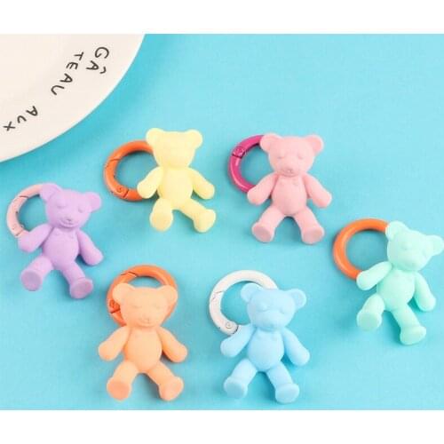 2021 New Cartoon Sitting Bear Keychains Cute Candy Color Bear Key Chain Creative Couple Ins Bag Pendant Car Resin Key Ring