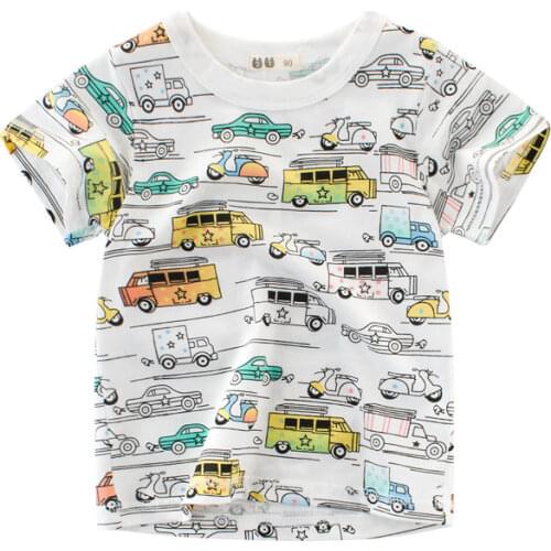 2021 Kids T-shirt for Boys Short Sleeve Cartoon Traffic Car T Shirts Cotton Top Girl Full Print Clothing Children Summer Clothes