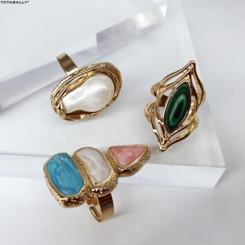 TOTASALLY New Hot Fashion Brand Finger Rings Big Womens Irregular Pearl Geometric Rings Ladies Jewelry Gifts Dropship