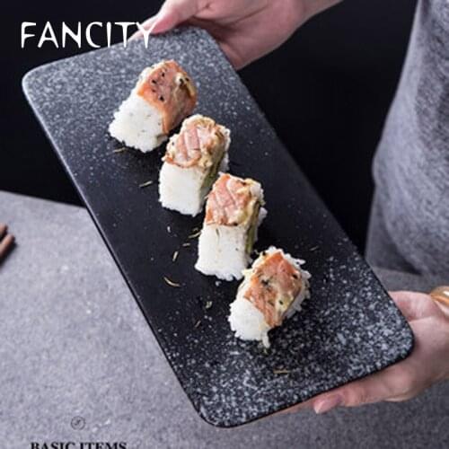 FANCITY Simple Japanese Ceramic Plate Western Food Plate Rectangular Flat Plate Creative Commercial Sushi Plate Sashimi Plate