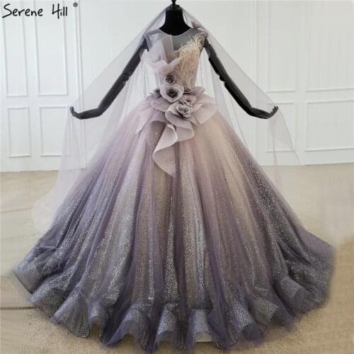Gradual Change Purple Luxury O-Neck Wedding Dresses 2020 Gradient Color High-end Handmade Flowers Sequins Bridal Gowns BHX0068