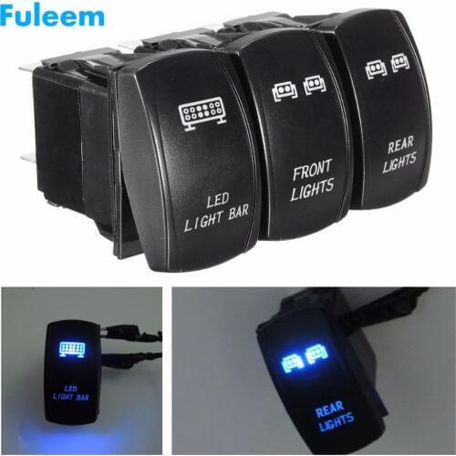 Fuleem 3PCS Front Rear Blue LED Lights Bar Rocker Switch Laser ON-OFF DIY Switch Universal For UTV SUV OFFROAD Boat