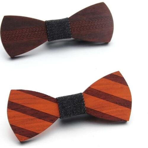 Mens Bow Tie Environmental Protection Handmade Bow Tie Three Dimensional Stripe Red Pear Solid Wood Bow Tie with Bow Shape