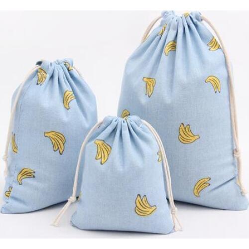 1 piece large size Blue Banana Pouch Small Fresh Printing Cotton Bag Pouch Drawstring Tea Wholesale Childrens Love Gift Bags