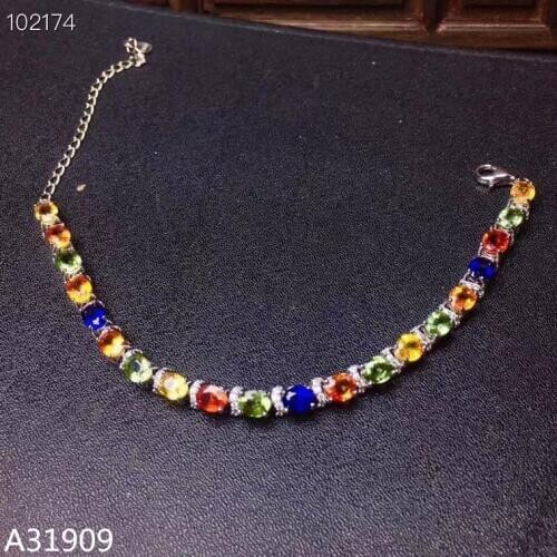 KJJEAXCMY Fine Jewelry 925 sterling silver inlaid natural colored gemstone female bracelet support detection luxury