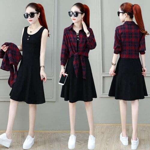 Two Piece Dress Set Women 2021 Long Sleeve Shirt Top and Midi Dresses Casual Womens Outfits Plus Size Fashion Party Suit Y547