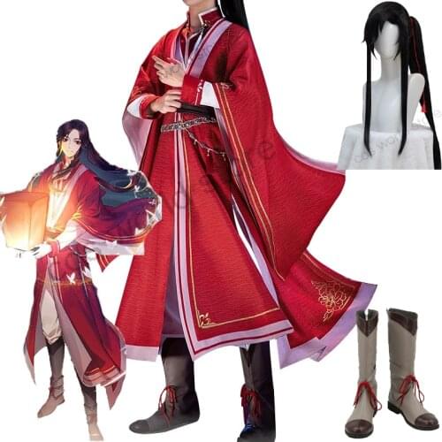 Tian Guan Ci Fu Hua Cheng San Lang Ver Red Cosplay Costume Heaven Official Bless HuaCheng Halloween Party Cosplay Wig Shoes Cos