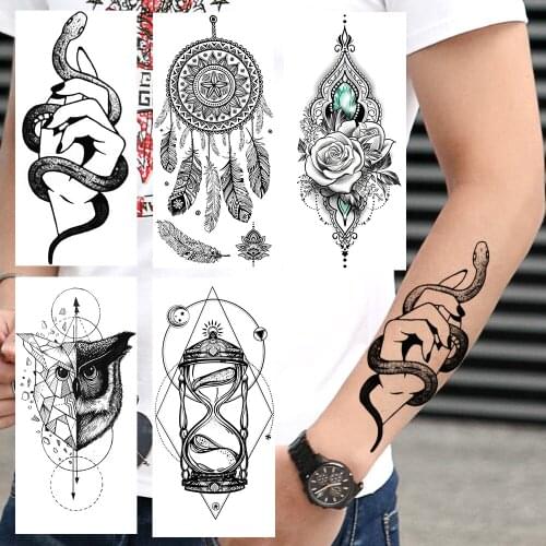 Creative Snake Hand Temporary Tattoos Sticker Fake Dreamcatcher Owl Tattoos Waterproof Mandala Flower Tattoos For Adult Body Art