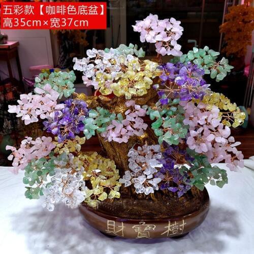 TOP Decorative gift HOME shop company GOOD LUCK Bring in wealth Exorcise evil Color Crystal Pachira money Tree FENG SHUI statue