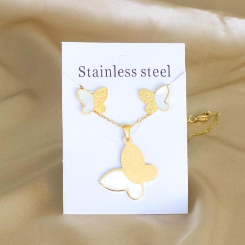 LUXUKISSKIDS Hot Sale 316L Stainless Steel Sets Gold Jewelry Sets Vintage Pendant Necklace With Earrings Free Chain