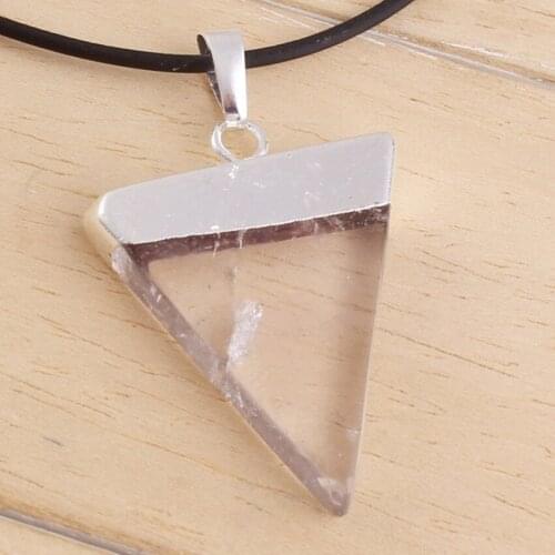 Trendy-beads Simple Style Silver Plated Natural Rock Crystal Geometric Pendant For Party Gift Jewelry