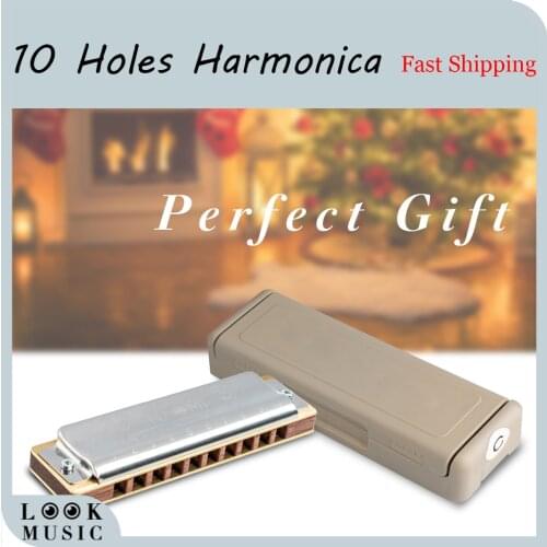 NAOMI Professional 10-Hole Harmonica Rosewood Comb Brass Reeds with Case Mouth Organ for Adults Professional Player