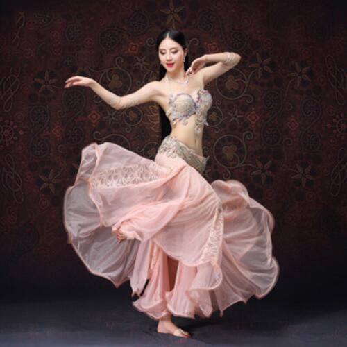 New Professional Performance Belly Dancing Beaded Costumes Designed With Push Up Bra Oriental Dance Costumes