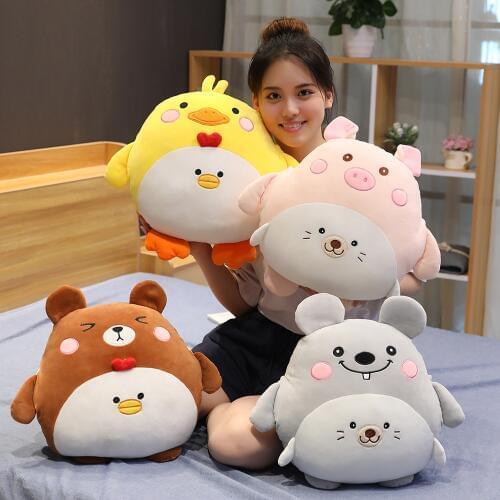 40cm+90*170cm Blanket Cute Bear Chicken Pig Dog Plush Toy Stuffed Soft Kawaii Animal Pillow Lovely Gift For Kids Baby Children