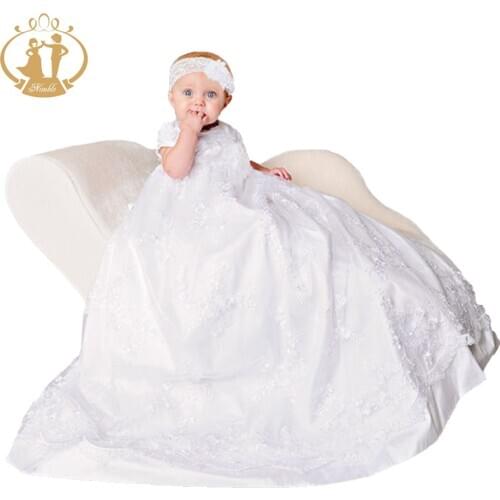 Nimble Newborns Clothes Baby Girls Christening Gowns White Lace Embroidered Infant Dress Baptismal Vestido Infantil Dress 2020