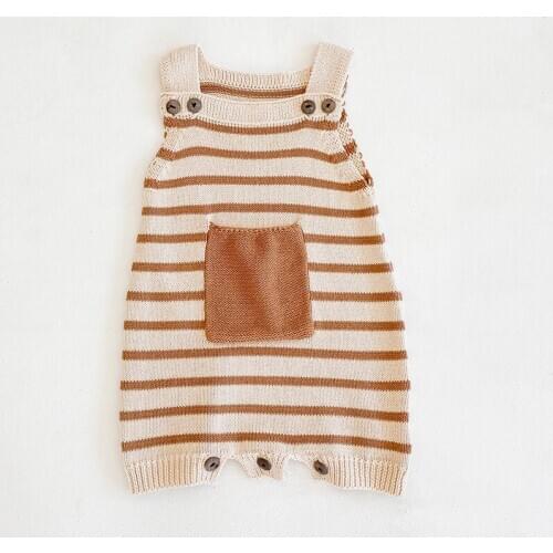 2020 Autumn Winter Newborn Boys Girls Pocket Stripe Jumpsuits Clothes Baby Knit Rompers Knitted Sleeveless Children Rompers