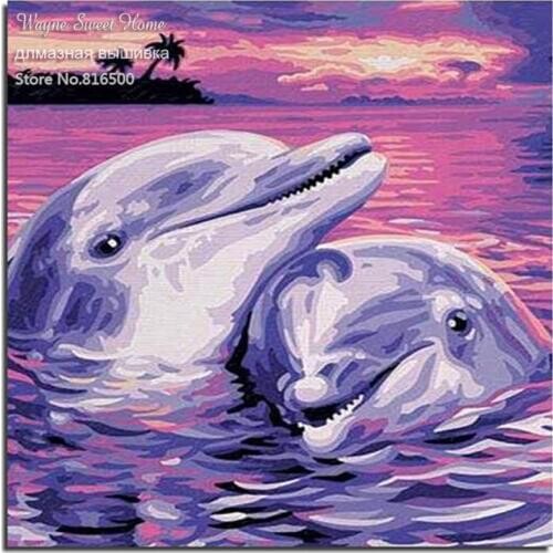 Full Diamond Embroidery Diy Diamond Painting Dolphins Animal Decoration Handwork Crystal Resin Square Drill Needlework Crafts