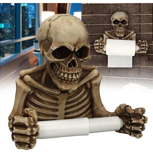 Hot Skull Toilet Paper Holder Retro Halloween Decorations Wall Mount Toilet Tissue Paper Roll Storage Holder Stand Bathroom