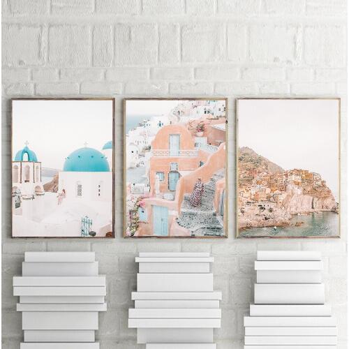 Scandinavian City Of View Poster Nordic Wall Art Canvas Print Painting Pink Pictures For Living Room Modern Home Decoration