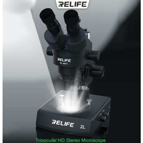RELIFE 0.7-4.5X Trinocular Microscope for Mobile Phone Repair Tools HD Stereo digital Microscope With 2 LED sources M3T-2L
