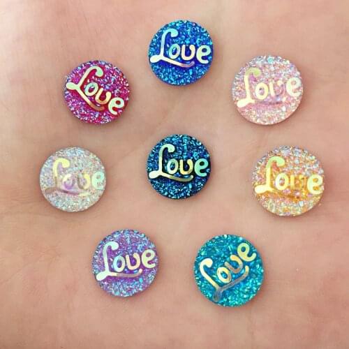 DIY 120PCS 12mm AB Resin Round "LOVE" Stone Flatback Scrapbooking for Phone U PICK K00*3