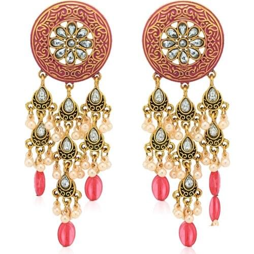 Ethnic Style Rose Red Round Drop Earring for Womens Trendy Jewelry Geometric Earrings Birthday Party Gift
