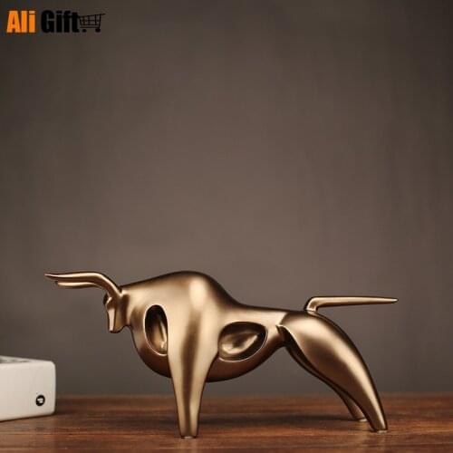 Modern Abstract Golden Calf Statue Resin Decoration Home Accessories Gift Geometric Taurus Sculpture bull ox Cattle decor art