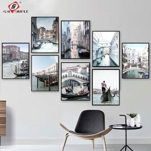 Modern Venice Italy Photography Poster Prints Arch Bridge Fishing Boat Canvas Painting Wall Art Pictures Interior Home Decor