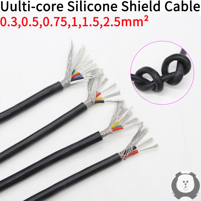 Sq 0.3 0.5 0.75 1 1.5 2 2.5mm Soft Silicone Rubber Shielded Cable 2 3 4 6 Cores Insulated Flexible Copper High Temperature Wire