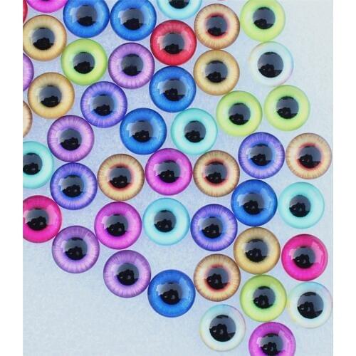 8mm 10mm 12mm 20mm Random Mixed Colorful Round Dragon Eyes Pattern Glass Cabochon Flatback Photo Dome DIY Accessory Pairs