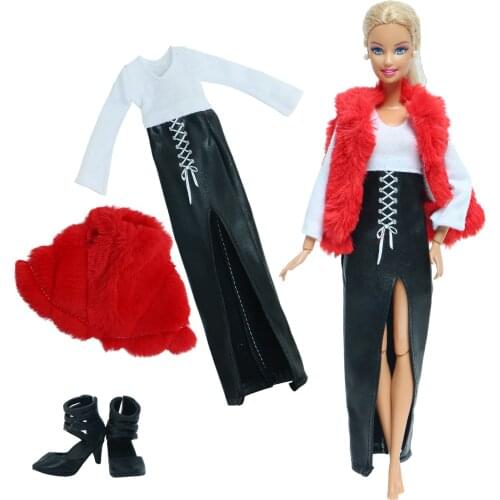 High Quality Doll Shoes Winter Party Warm Wear Soft Fur Coat Vest Jacket Tops Dress Clothes for Barbie Doll Accessories Kids Toy