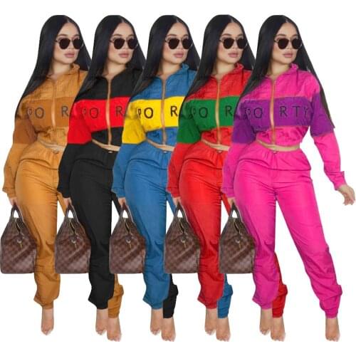 Autumn Two Piece Set Women Long Sleeve Zipper Coat jacket Top pant suit Elegant Ladies Party Club Streetwear 2 Piece set