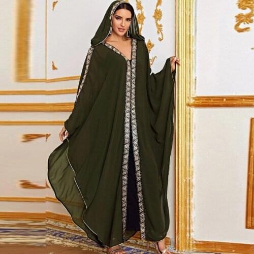 Muslim Fashion Hijab Dress Women Chiffon V Neck Batwing Sleeve Robes 2021 New Elegant Arab Dubai Islam Abaya Turkey Muslim Dress