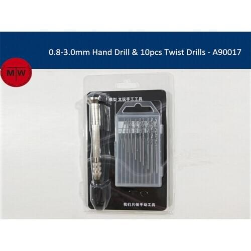 0.8-3.0mm Hand Drill & 10pcs Twist Drill Bits Rotary Model Hobby Craft Tools A90017