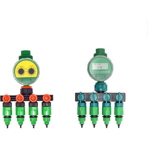 1/4" 3/8" garden hose 4-way tap automatic watering timer Knob gardens water timer water splitter lcd watering kit 1pcs